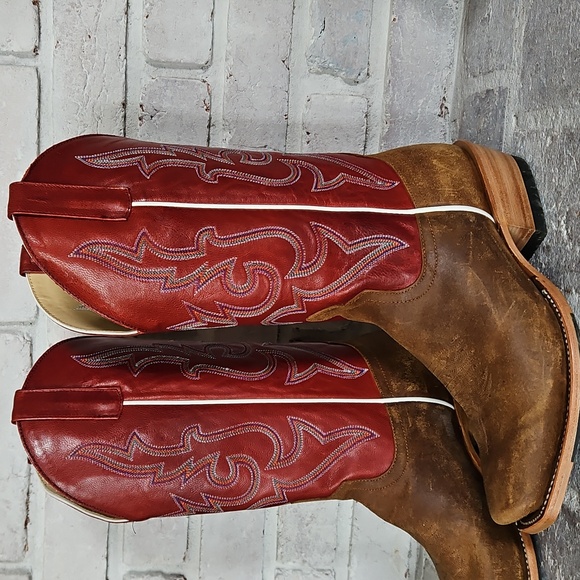 Top Hand Collection Horse Power Men's Cowboy Boots 9.5D Red & Brown - Picture 3 of 11